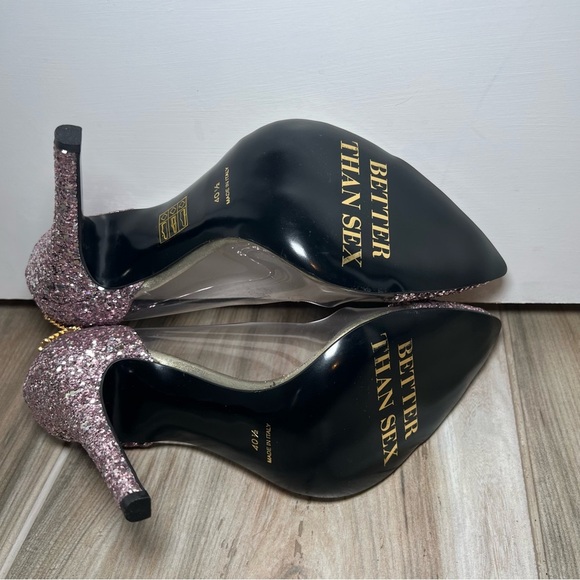 Too Faced Mink Made in Italy Better Than Set Pink Glitter Stiletto Heels Size 10 - Picture 9 of 14